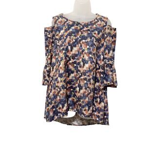 John Mark Cold Shoulder Bell Sleeve Linen Blouse Top Size Small